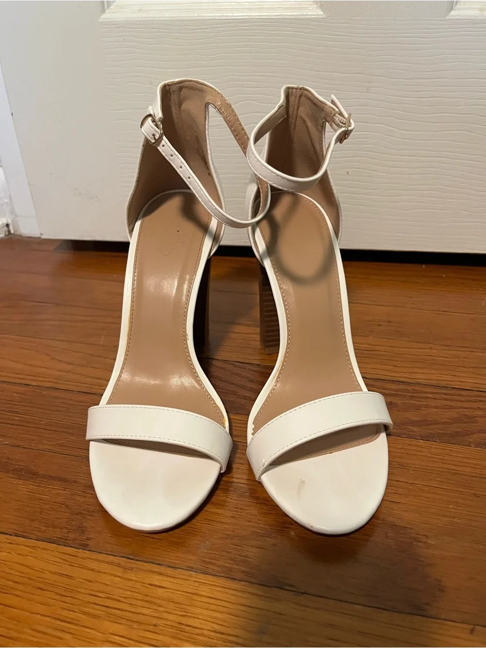 Charlotte Russe White Ankle-Strap Block Heel Sandals